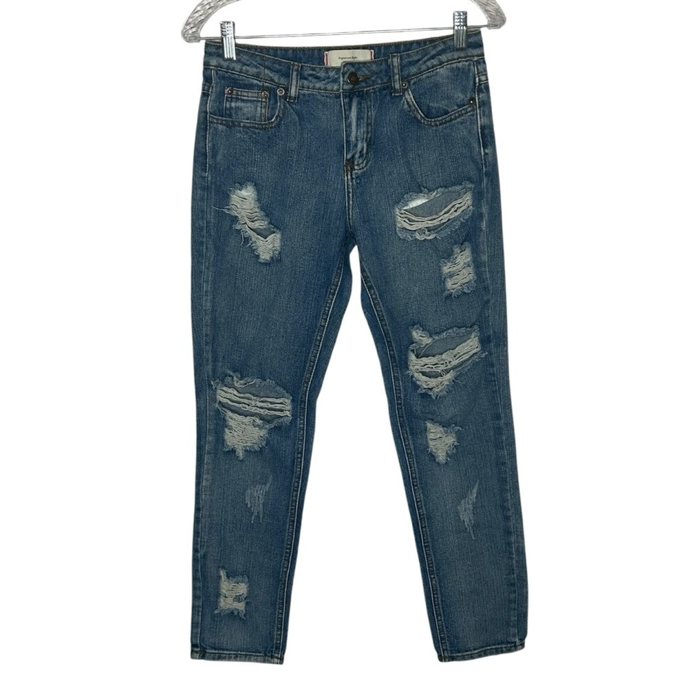 Signature 8 Distressed Low Rise Blue Jeans